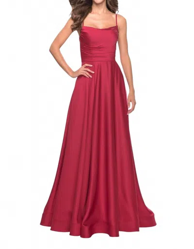 La Femme Satin A Line Prom Dress In Red In Burgundy