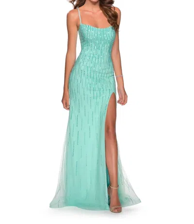 La Femme Sequin Beaded Scoopneck Gown In Mint In Green