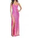 La Femme Sequin Bustier Corset Top Prom Dress In Neon Pink In Pink