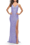 La Femme Sequin Dress With Stunning Fringe Beaded Slit