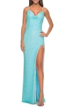 La Femme Sequin Dress With Stunning Fringe Beaded Slit