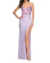 La Femme Sequin Lace Illusion Top Prom Dress In Light Periwinkle In Blue