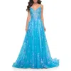 La Femme Sequin Lace Print Tulle A-line Prom Dress With Illusion Bodice