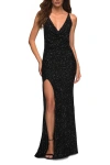 La Femme Sequin Long Dress In Black