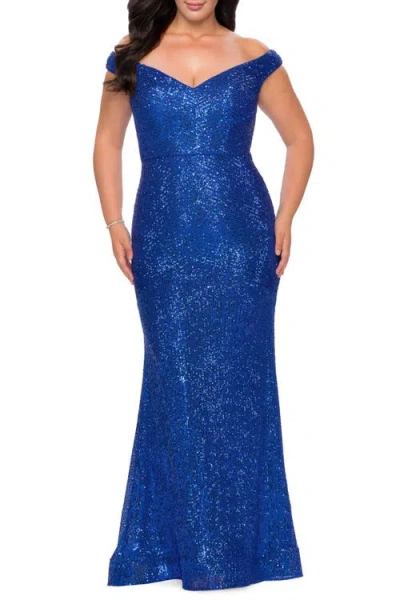 La Femme Sequin Off The Shoulder Plus Size Dress