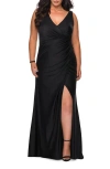 La Femme Sequin Plus Size Dress With Off The Shoulder Detail In Black