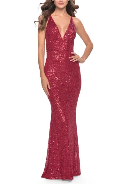 La Femme Sequin Stretch Long Prom Dress With Banded Waist