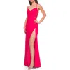 La Femme Lace Applique Sheer Side Panels Prom Dress In Hot Coral