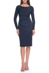 La Femme Short Simple Jersey Dress With Flattering Ruching In Navy