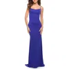 La Femme Simple Elegant Long Jersey Dress With Scoop Neck In Royal Blue