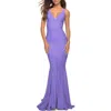 La Femme Simple Jersey Gown With Flattering Ruching In Periwinkle
