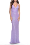 La Femme Simple Line Sequin Dress With Lace Up Back