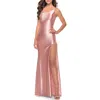 La Femme Simple One Shoulder Liquid Jersey Dress In Blush