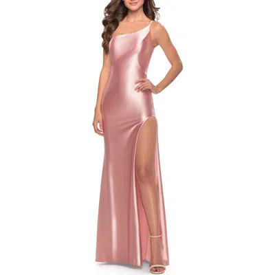 LA FEMME LA FEMME SIMPLE ONE SHOULDER LIQUID JERSEY DRESS