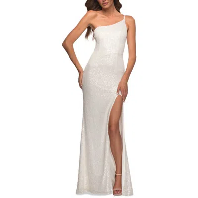 La Femme Simple One Shoulder Long Sequin Evening Gown