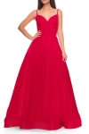 La Femme Simple Tulle A-line Prom Dress With Ruched Illusion Bodice