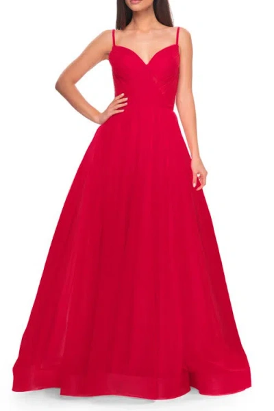 La Femme Simple Tulle A-line Prom Dress With Ruched Illusion Bodice