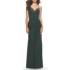 La Femme Soft Jersey Dress With Knot Waist And Lace Up Back