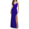 La Femme Soft Jersey Dress With Knot Waist And Lace Up Back