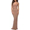 La Femme Soft Sequin Long Gown With Lace Up Back In Rose Gold