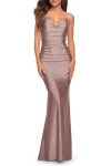 La Femme Sparkle Rhinestone Long Jersey Prom Dress In Mauve