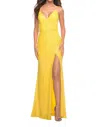 La Femme Sparkly High Slit Gown In Yellow
