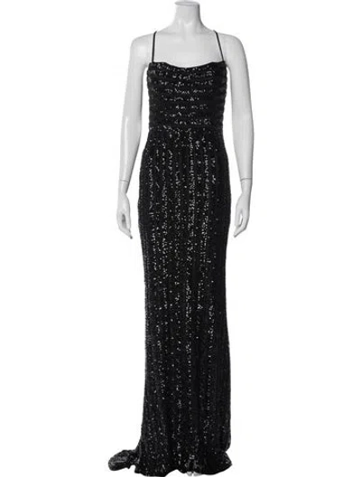 Pre-owned La Femme Square Neckline Long Dress In Black