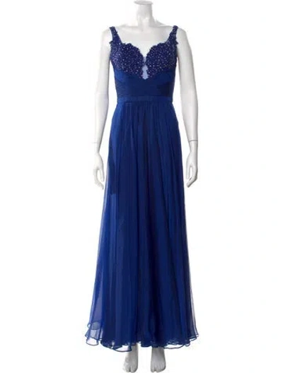 Pre-owned La Femme Square Neckline Long Dress In Blue