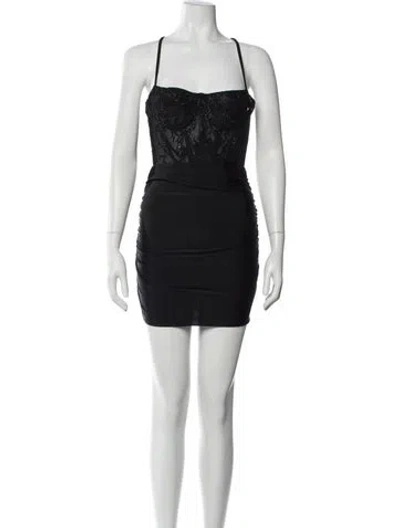 Pre-owned La Femme Square Neckline Mini Dress In Gray