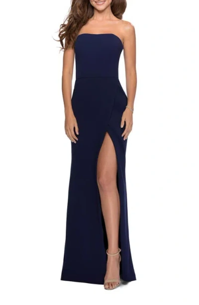 LA FEMME LA FEMME STRAPLESS DOUBLE STRAP LONG JERSEY PROM DRESS