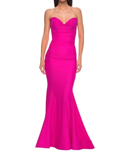 La Femme Strapless Draped Neckline Mermaid Prom Dress In Hot Fuchsia In Pink