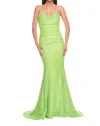 La Femme Strapless Draped Neckline Prom Dress In Neon Green