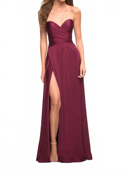 La Femme Strapless Evening Gown In Dark Berry In Purple