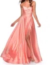 La Femme Strapless Peach Ballgown Dress In Pink