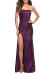 La Femme Bright Simple One Shoulder Sequin Evening Gown In Dark Berry