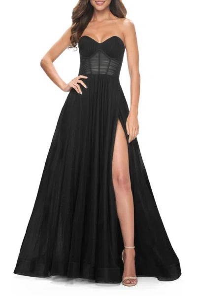 La Femme Strapless Sweetheart A-line Corset Prom Dress