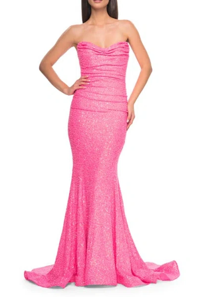 La Femme Strapless Sweetheart Mermaid Sequin Prom Gown