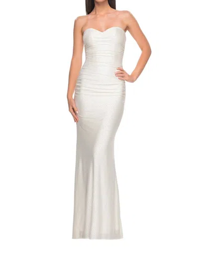 La Femme Strapless Sweetheart Neck Fitted Prom Dress In White