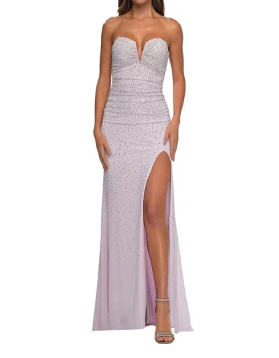 La Femme Strapless V-neck Fitted Prom Dress In Dusty Pink In Purple