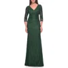 La Femme Stretch Lace Evening Dress With Ruching