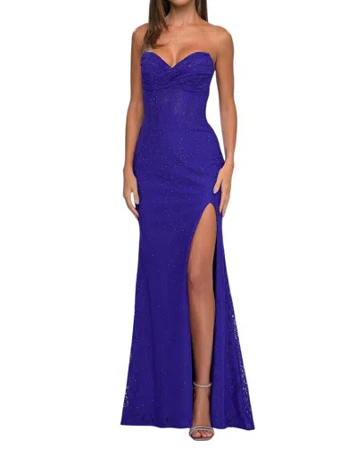 La Femme Stretch Lace Illusion Waist Prom Dress In Royal Blue