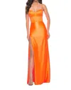 La Femme Stretch Satin Sweetheart Neckline Prom Dress In Bright Orange In Orange