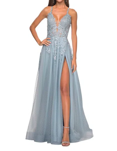 La Femme Stunning A-line Rhinestone-embellished Prom Dress In Light Blue