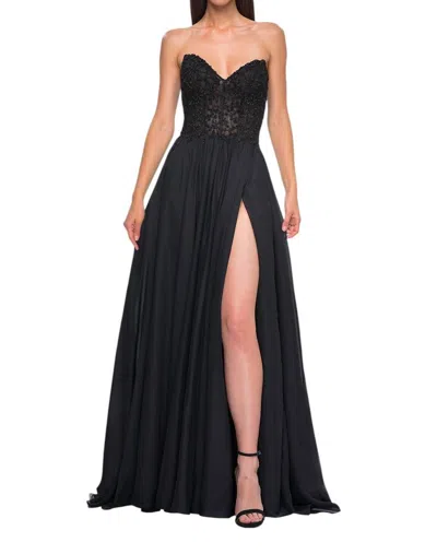 La Femme Stunning Chiffon A-line Prom Dress In Black