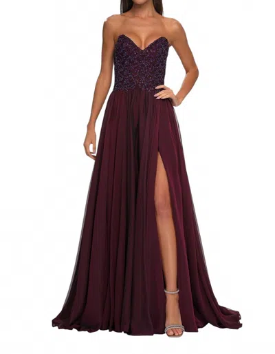 La Femme Stunning Chiffon A-line Prom Dress In Garnet In Brown