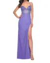 La Femme Stunning Fitted Net Prom Dress In Periwinkle In Purple