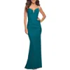 La Femme Stunning Luxe Jersey Dress With Deep V Neckline