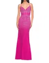 La Femme Stunning Tulle Fitted Prom Dress In Hot Fuchsia In Pink