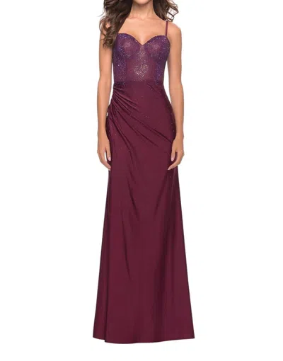 La Femme Sweetheart Jersey Prom Dress In Dark Berry In Purple