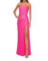 La Femme Sweetheart Neckline Knot Detail At Waist Prom Dress In Neon Pink In Pink